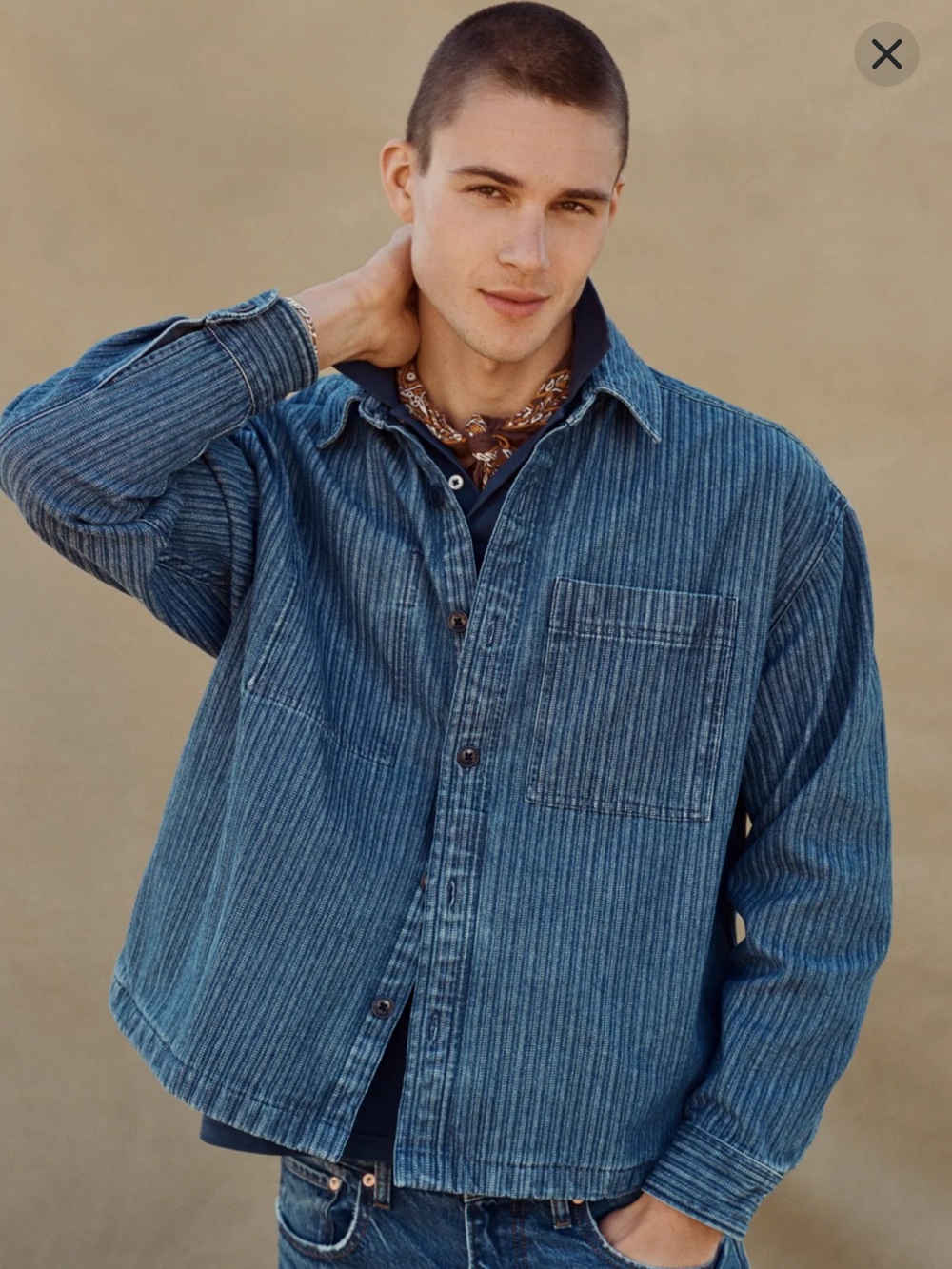 American Eagle Outfitters Blue Striped Boxy Fit Shirt Jacket Size L
